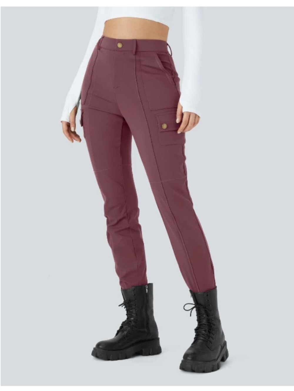 NWT Halara DayStretch High Waisted Zipper Pockets Solid Skinny Cargo Pants Red L